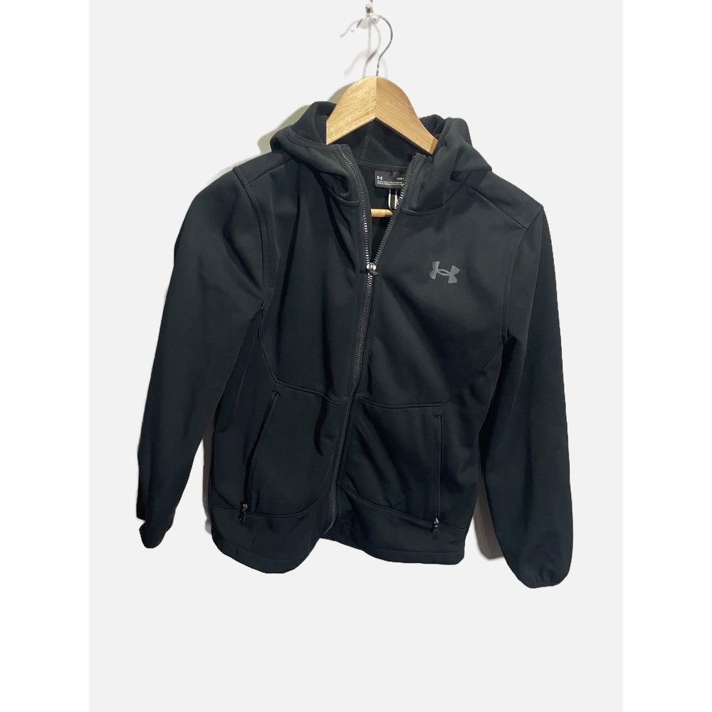 Under‎ Armour ColdGear Youth Medium Black Full Zip Softshell Hooded Jacket YMD